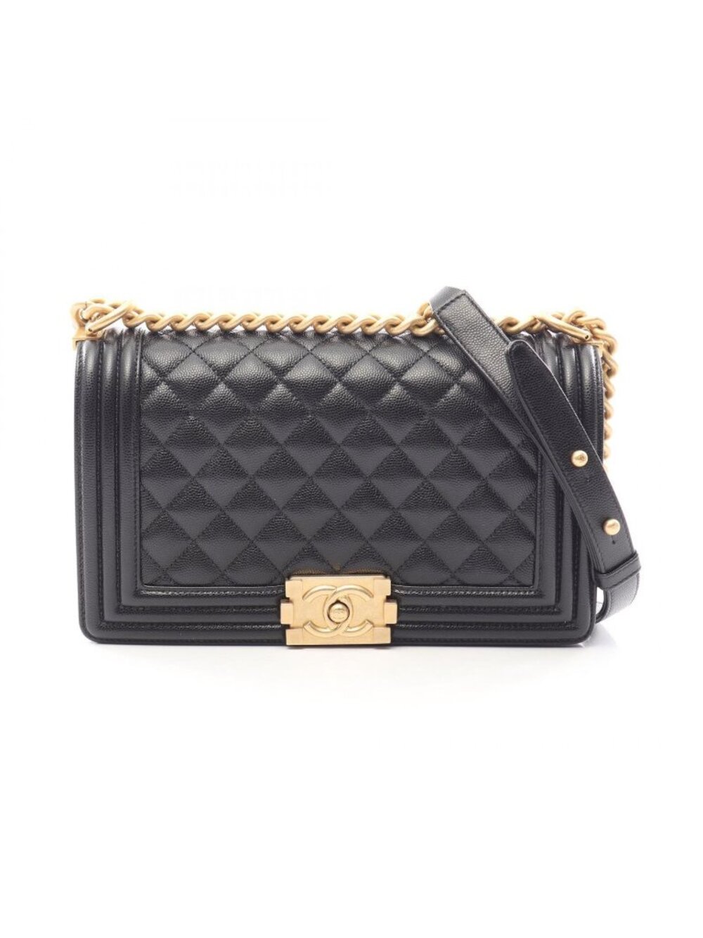 Chanel Shoulder Bag Boy Black Caviar Leather Chain